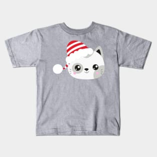 Christmas Cat, Cute Cat, Cat With Hat, Santa Hat Kids T-Shirt